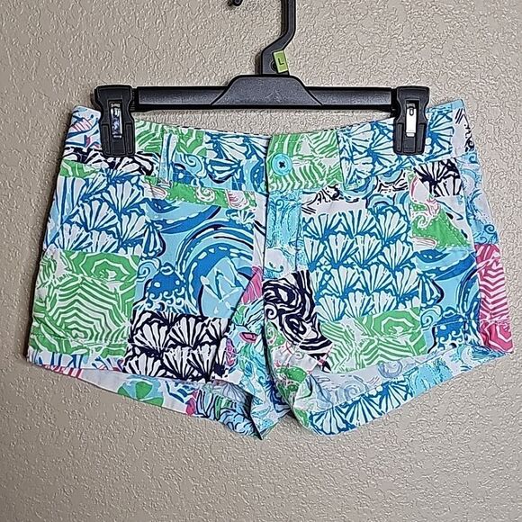Lilly Pulitzer 00 the Walsh shorts Osterville patchwork print Blue green - Picture 1 of 10